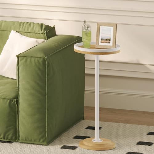 HOOBRO Small Round Side Table, Drink Table, Coffee Martini Table with Pedestal Accent for Small Spaces in Living Room, Bedroom, Sofa Couch, Natural and White WN168BZ01 - Image 6