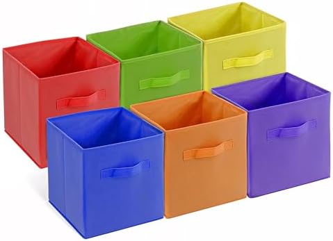 4E's Novelty 6 Packs 11 Inch Rainbow Color Storage Cube Bins, Colorful Storage Baskets For Nursery, Kids Room, Fabric Baskets For Toys, Clothes, Boho Cube Bins for Classroom Organization & Storage by 4EsNovelty