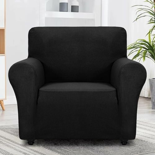 ZNSAYOTX Super Stretch Chair Slipcover Universal Sofa Chair Covers for Living Room Dogs Pet Furniture Protector Spandex Armchair Slipcovers with Anti Slip Foam Sticks (Black, Chair) - Image 5