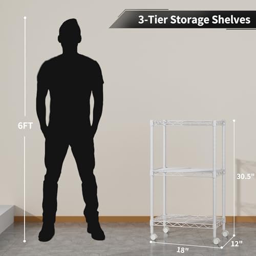 Golpart Small Shelves Storage Wire Metal Adjustable Shelf Unit with Wheels - Image 3