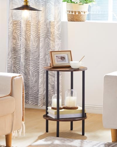 CHOEZON Side Table Set of 2, 2-Tier Round End Table, Small Nightstand with Sturdy Metal Tube, Industrial Coffee Table, for Living Room, Bedroom, Rustic Brown and Black TBZ01P2BF - Image 2