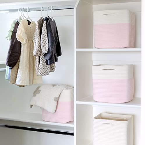 NaturalCozy Storage Cubes 11 Inch Cotton Rope Woven Baskets for Organizing, 3-Pack | Cube Storage Bin | Square Storage Baskets for Shelves Organizer, Classroom, Kids Toy Bins, Closet, Baby Nursery - Image 5