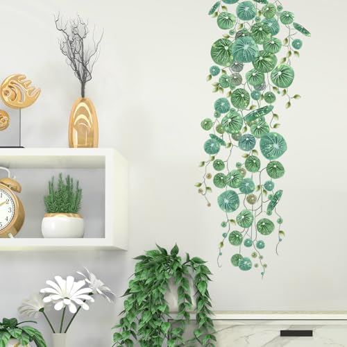 Hanging Green Vine Wall Decals,Succulent Plants Wisteria Floral Flowers Butterflies Birds Wall Stickers, Self-Adhesive Vinyl Removable Living Room Sofa TV Wall Decor - Image 5