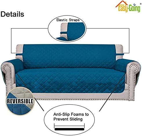 Easy-Going Reversible Couch Cover, Oversized Chair, Peacockblue/Beige - Image 3