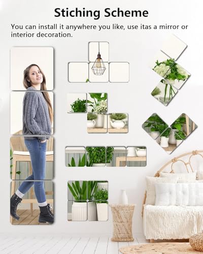 Shatterproof Peel and Stick on Mirror Tiles for Wall Decorative,1 Pcs 8x8 in Unbreakable Small Mirrors for Wall Classroom Decor, Toddlers Mirror for Kids Bedroom, Plastic Door Adhesive Mirrors - Image 2