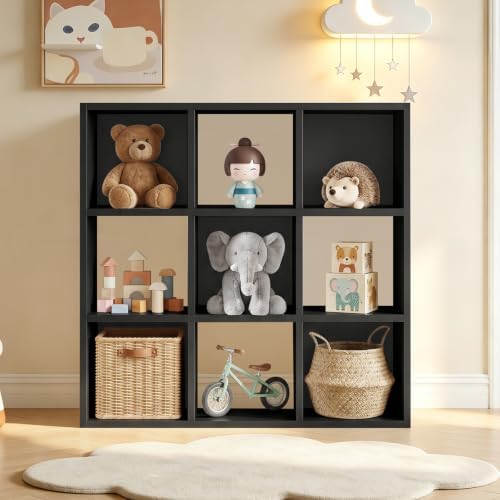 LUCKLIFE 9-Cube Storage Organizer, Modular Bookcase Shelf with Vertical or Horizontal Use, Fits 11×11" Bins, Optional Back Panels, for Living Room, Office, Black by Furnitureseries