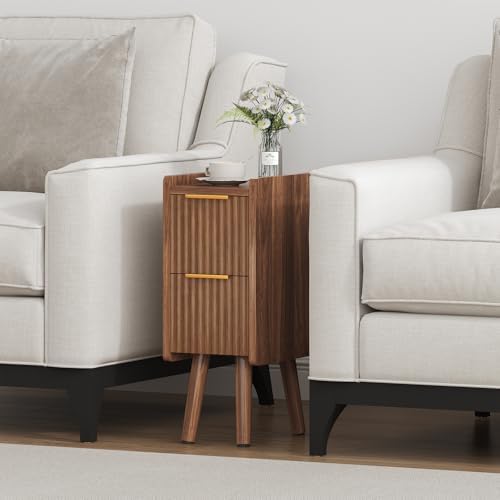 ELYKEN 7.9" Fluted Narrow Nightstand, 20.6" H Skinny Side Table, Walnut - Image 6
