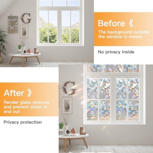Rainbow Window Privacy Film Decorative, Static Cling Stained Glass Windows Tint for Home, 3D Decals Window Clings for Glass Windows, Suncatcher Cover Stickers(Transparent, 17.5" x 118.1") - Image 4