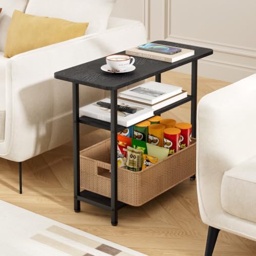 SLEEPING LAMB Side Table for Living Room, 3-Tier End Table for Small Space with Wide Storage Tabletop, Classic Black Narrow Nightstand for Bedroom, Sofa Couch - Image 2
