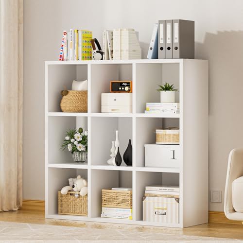 COMHOMA 9 Wood Cube Storage Organizer with Open Back and Removable Back Panels, 11In White Cube Storage Bookshelf, Cubicle Shelf Bookcase for Home Office Bedroom Living Room, Vertical or Horizontal by ComHoma