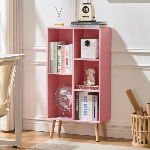 LEYAOYAO 5 Cube Bookshelf,Mid-Century Modern Bookcase with Legs,Light Pink by LEYAOYAO-Findtheshiningpointofyourideallife%EF%BC%81