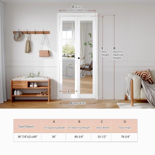 FREDBECK Bifold Doors for 36x80 Opening (Double 18x80),Interior Folding Barn Doors with Mirror and Concealed Hardware Kit Included,PVC Surface, White,for Closet - Image 6