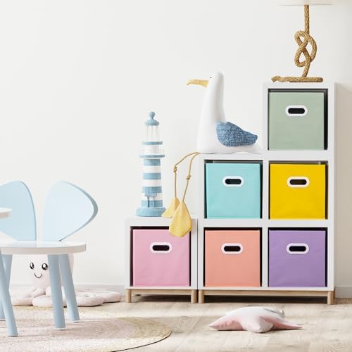 Stero Fabric Storage Cubes Bins, 13 inch Fun Colored Foldable Storage Baskets with Dual Plastic Handle for Home, Kids Room, Closet and Toys Organization, Multi Colored, Set of 6 - Image 5