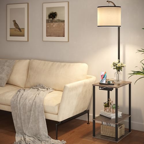 SUNMORY Floor Lamp with Table Shelves, End Side Table for Living Room - Image 2