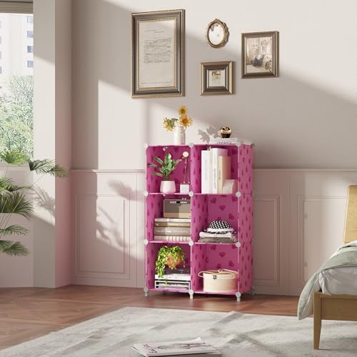 UNKU 6 Cube Storage Organizer, Closet Organizer Storage Shelves,Pink - Image 2