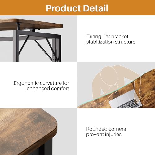 JOYMOOP 40" Rustic Brown Folding Desk No Assembly, Wooden Top, Middle Size - Image 5