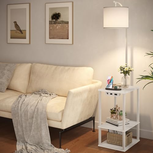 SUNMORY Floor Lamp with Table Shelves, End Side Table for Living Room - Image 2