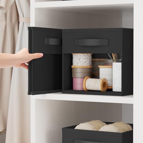 DIMJ Cube Bins, 6 Packs Fabric Storage Cubes with Clear Window, Storage Bins with Handles, Storage Baskets for Organizing Living Room, Bedroom, Office, Black - Image 4