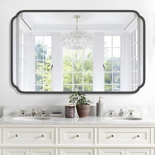 Ferytange Black 30"x48" Bathroom Mirror for Wall, Large Bathroom Vanity Mirror, Rounded Rectangle Mirror in Iron Frame Hangs Horizontal Or Vertical - Image 2