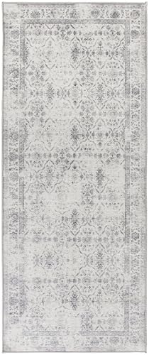 ReaLife Rugs Machine Washable Area Rug Runner - Living Room Bedroom Bathroom Kitchen Entryway Office - Padded Low Pile Stain Resistant Premium - Boho Farmhouse Vintage - Noor - Ivory Grey 2'6" x 8' - Image 3