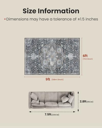 AMADA HOMEFURNISHING 6x9 Area Rugs, Blue Low-Profile Washable Rug with Non-Slip Backing & Durable Edge Binding, Vintage Rugs for Living Room, Bedroom, Dinning Room - Image 2