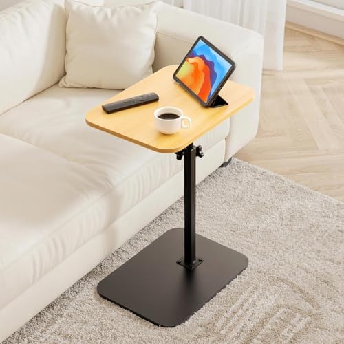 ZEAPTAC C-Shaped Side Table, 360° Swivel Height Adjustable, Lightweight Portable TV Tray Snack End Table for Couch Sofa Bed Small Spaces-Oak - Image 4
