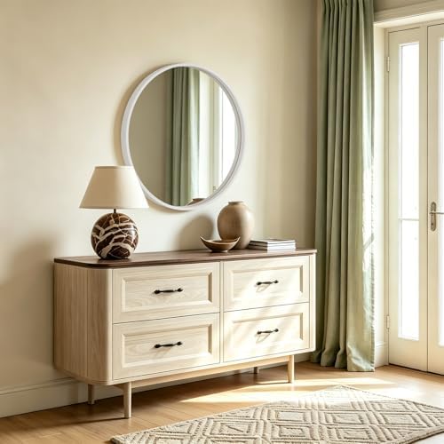 WallBeyond Round Wood Mirror 32 inch Circle Wall Mirror for Bathroom Round Wall Mirror for Wall Decor, Vanity, Entryway Living Room (White) - Image 3