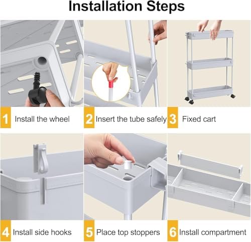 SPACELEAD 2-piece Set Slim Storage Cart 3 Tier,Bathroom Organizer Rolling Utility,Mobile Shelving Unit Slide Out for Office, Kitchen, Laundry Room & Narrow Places - Image 5