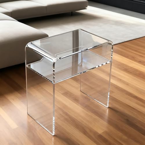 Clear Acrylic End Table/Nightstand,23" H Sleek and Durable Bedside Storage. Ideal for Bedrooms, Living Rooms, and Modern Interiors.A Perfect Choice as a Bedside Table or Sofa Side Piece. (2 Tier- Top) - Image 6