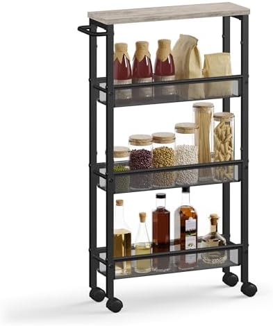 VASAGLE 4-Tier Slim Rolling Storage cart with Wheels, 5.1 Inches, Metal by Unknown