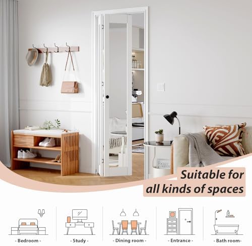 FREDBECK Bifold Door for 28x80 Opening (Double 14x80) with 1 Lites Mirror - Image 2