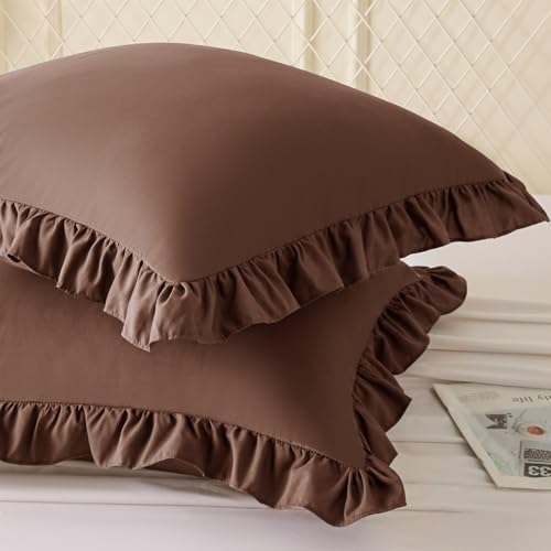KKJIAF 2 Pack Ruffle Pillow Cases 24x24 Inches, Brown - Image 2