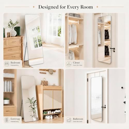 57x20" Full Length Mirror Floor Stand,Over the Door,Wall Mounted Silver - Image 3