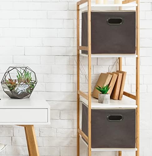 Simple Houseware 11-Inch Foldable Cube Storage Bins with Handles, Brown - Image 2