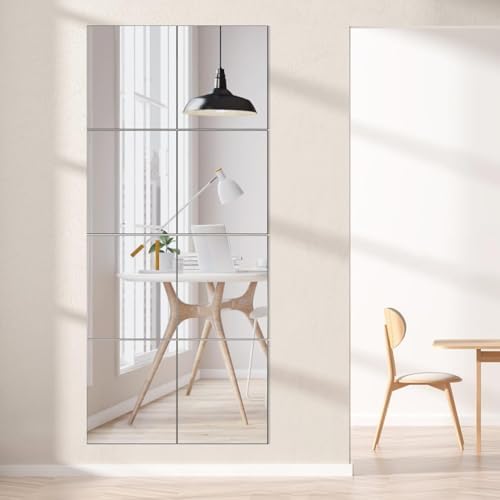 VASUHOME Glass Full Length Wall Mirror Tiles - [12 x10 Inch - 12PCS] HD Gym Mirrors for Home Gym, Full Body Long Mirror for Bedroom, Living Room, Door, Closet - Image 2