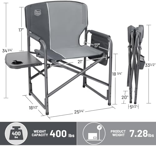 TIMBER RIDGE Aluminum Oversized Camping Chair, Lightweight Portable Directors Chair with Side Table Detachable Side Pocket for Outdoor Camping, Lawn, Picnic, Support 400lbs Grey 2 Pack - Image 3
