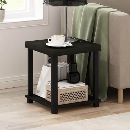 Furinno Turn-N-Tube Toolless 2-Tier Side Table, Thick Tabletop, Espresso - Image 2