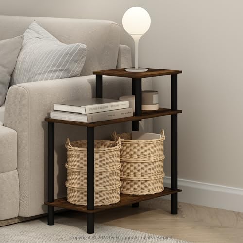 Furinno Turn-N-Tube Side Table, 3-Tier Rectangle Sofa End Table with Open Shelf, Toolless Assembly Night Stand, Bedside Table, for Living Room, Bedroom, Amber Oak by Furinno-FitsYourSpaceFitsYourBudget