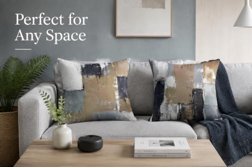 Brown Grey Abstract Throw Pillow Covers 16x16 Set of 4 - Image 7
