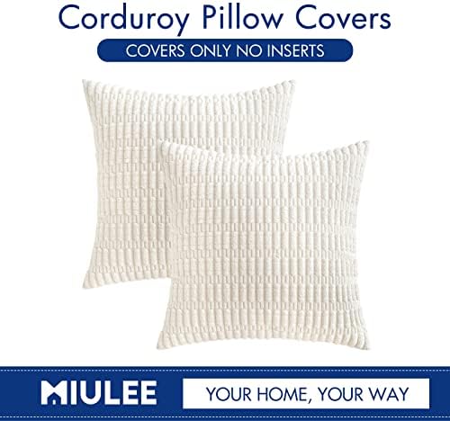 MIULEE Corduroy Decorative Throw Pillow Covers 20x20 Pure White Pack of 2 - Image 6