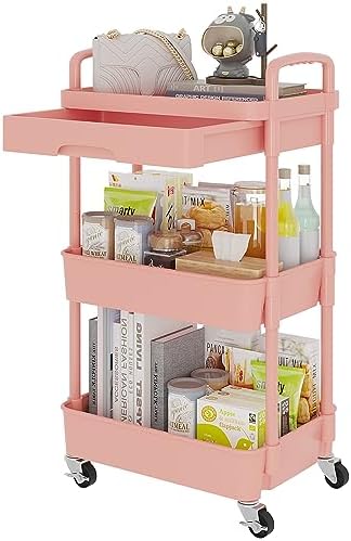 Calmootey 3-Tier Utility Cart with Drawer & Wheels, Storage for Home,Office by Calmootey