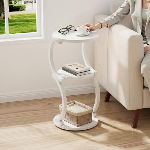 JUSTOGO Small Side Table, 3-Tier Round End Table for Small Spaces, White - Image 2