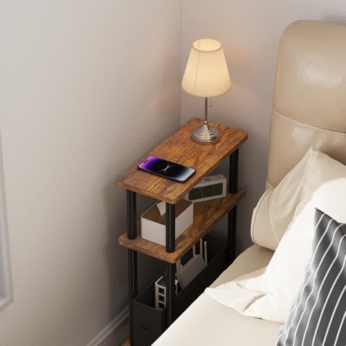 Apicizon Narrow Side Table with Fabric Basket, 3-Tier End Table,Brown Black - Image 3