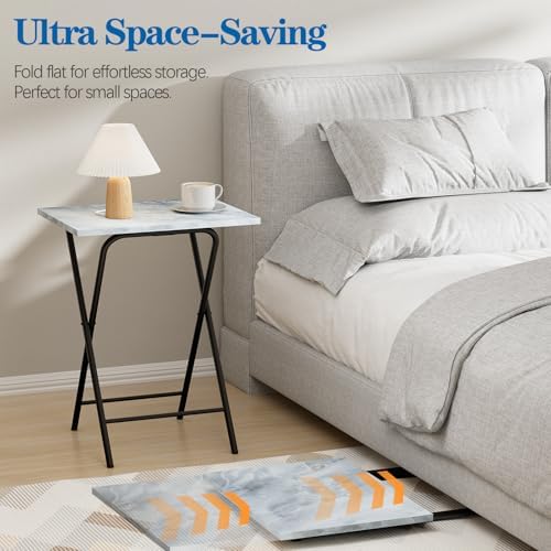 Folding TV Tray Table, Portable Foldable TV Dinner Tray on couch, Space-Saving Snack Serving Sofa Side Table, Easy to Fold Stable TV Trays for Living Room, Bedroom, Small Spaces (Gray Marble) - Image 6