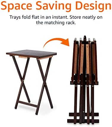 Amazon Basics Portable Foldable TV Tray Table with Storage Rack, Space-Saving Design, Sturdy Wood, 14.6" L x 19" W x 26" H, Espresso, 4-Pack - Image 5