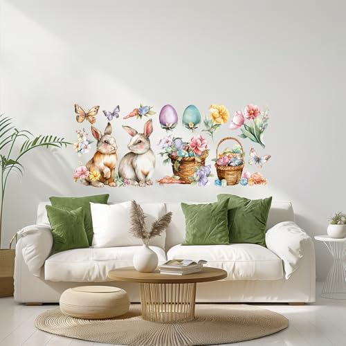 ANNA QUEEN Easter Bunny Wall Decals Peel and Stick Watercolor Rabbit Easter Egg Wall Stickers Removable Vinyl Spring Wall Decor for Kids Room Nursery Bedroom Classroom Holiday Wall Art by ANNAQUEEN