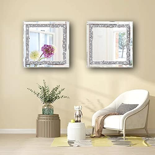 Meetart Crystal Crush Diamond Silver Mirror 12'' x 12'' 2PCS,Frameless Stylish Gorgeous Diamond Decor Glam Glass Mirror. for Bedroom Bathroom Hanging Mirror Home for Wall Decor. - Image 5