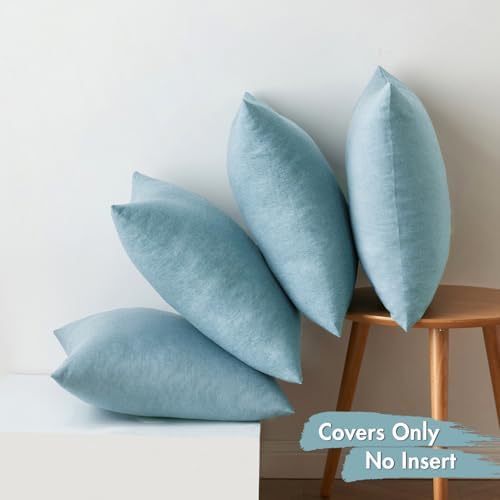 MIULEE Pack of 4 Decorative Outdoor Throw Pillow Covers Linen Waterproof Pillow Covers Summer Farmhouse Cushion Cases for Patio Garden Tent Balcony Couch Sofa 16x16 Inch Blue Gray - Image 6