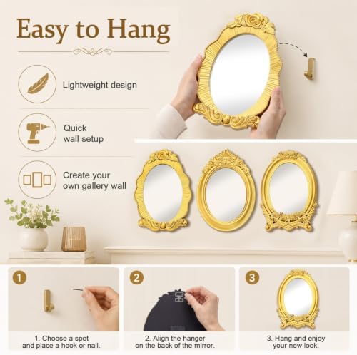 Mifoci Vintage French Wall Mirror Set of 3 Antique Gallery Decor,Oval - Image 4
