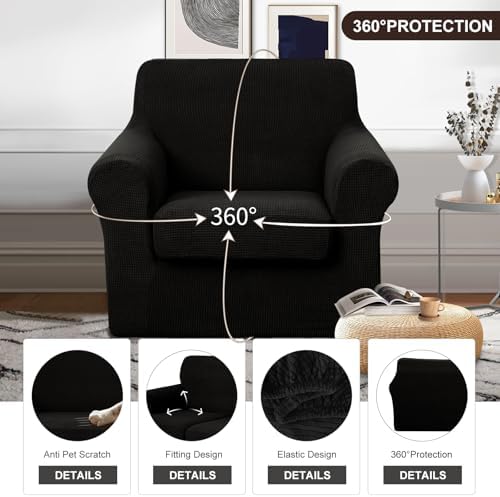 U-NICE HOME 2 Pieces Chair Covers Stretch Chair Slipcover, Black - Image 4